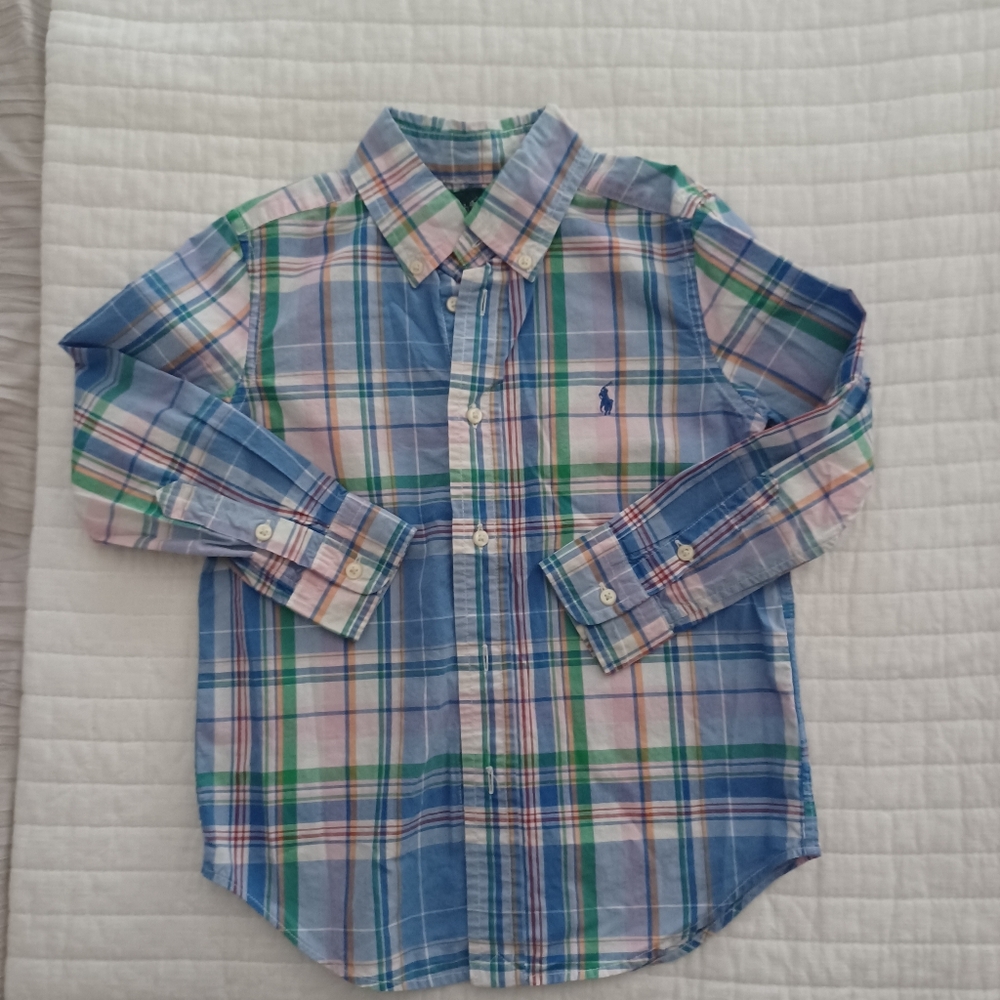 Ralph lauren plaid boys button up cotton shirt size 4
